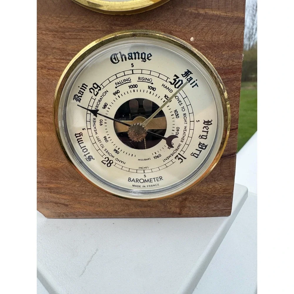 Charles Elkan Rough Burl Wood Signed Vintage Desk Clock Barometer Handmade MCM